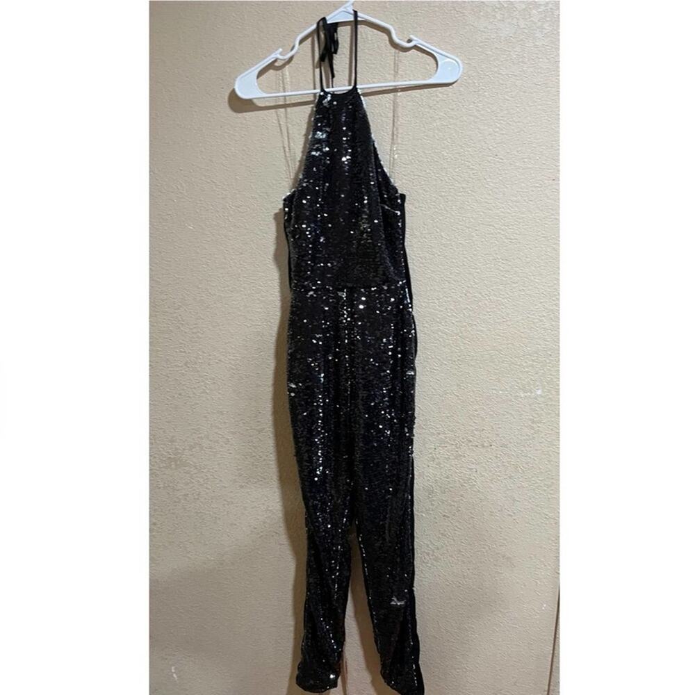 NWT House of CB Reia black white sequins halter jumpsuit